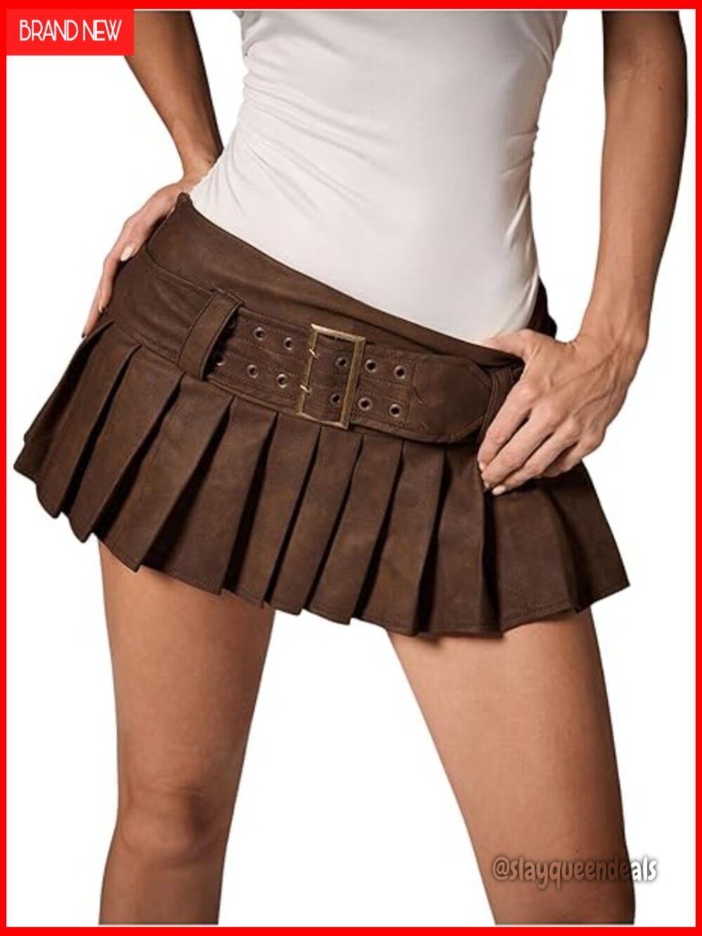Low Rise Pleated Mini Skirt with Buckle Belt, Y2K Western Style